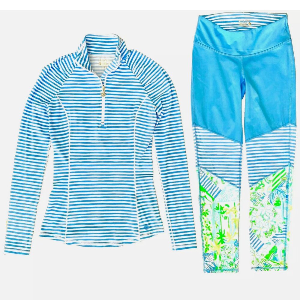 LILLY PULITZER ZANZIBAR BEACH HAPPY STRIPE JUSTINE HALF ZIP JACKET LEGGINGS XXS - Picture 6 of 15